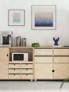 Credenza Ocean Board a Scala, Mobile Contenitore Multifunzionale, Mobiletto Porta Caffè e Vetrina - Product Image 1