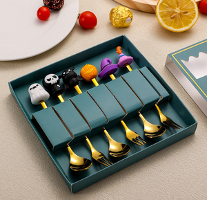 Juego de Cubiertos de Acero Inoxidable con Diseño de Calabaza y Fantasma para Halloween, Cuchara y Tenedor de Dibujos Animados, Vajilla para Fiestas, Venta al por Mayor - Product Image 1