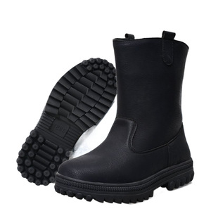 Bottes de neige noires mi-mollet pour homme en cuir de vachette ciré, imperméables et résistantes au froid, pour usage extérieur - Product Image 1