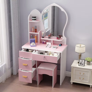 Table de maquillage en verre avec miroir LED et tiroirs pour chambre à coucher - Product Image 5