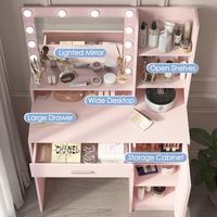 Commode Moderne Palimder Grande Blanche avec 3 Niveaux de Rangement, 3 Modes d'Éclairage, Luminosité Réglable, Miroir de Coiffeuse et Tiroirs de Chambre