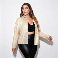 Veste à paillettes grande taille pour femme, manches longues, ouverte sur le devant, vêtement d'extérieur décontracté et scintillant, manteau de soirée pour femmes rondes