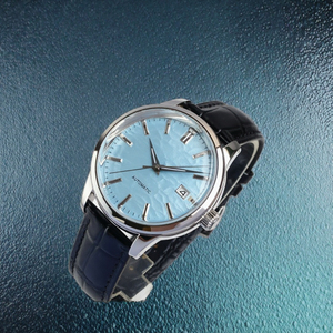 Montre mécanique automatique avec logo personnalisé, cristal saphir, bracelet en cuir, date, montre-bracelet pour homme, cadran rond de 40 mm - Product Image 2