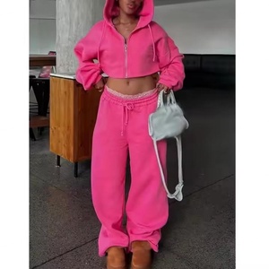 Conjunto Deportivo de 2 Piezas para Mujer, Sudadera con Capucha y Pantalones Jogger, de Algodón de Alta Calidad, con Cierre y Bordado, Talla Grande, Personalizado por el Fabricante - Product Image 4