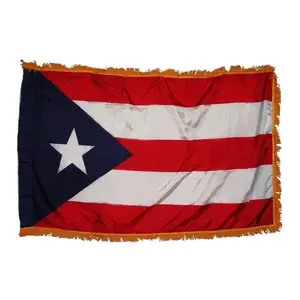 Kustom kualitas tinggi mewah 2 lapis 3x5 Puerto Rico emas pinggiran bendera spanduk dengan pinggiran