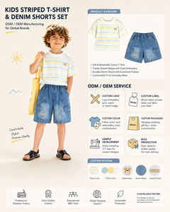 Ensemble d'été pour garçons : T-shirt rayé et short cargo en jean de coton <span class=keywords><strong>bleu</strong></span> délavé avec patch ours, tenues mignonnes pour enfants - Product Image 3