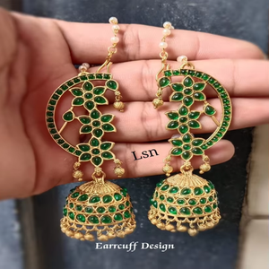 Buy Fashionable and Traditional Kundan Studded in Paisley Design <b>Ear</b> <b>Cuffs</b> with Jhumka Set By Indian Exporters - Product Image 1