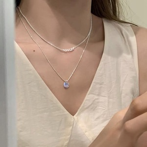 Collier double couche en argent sterling S925 avec pendentif rond lettre pour femme, chaîne minimaliste pour clavicule, bijou cadeau - Product Image 2