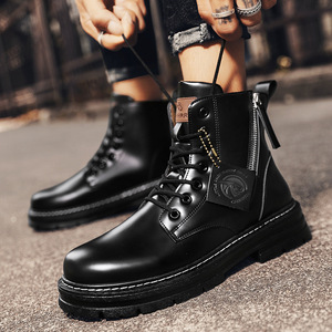 Cahrrn Men Martin Boots Ankle <b>Round</b> <b>Toe</b> Flat <b>Heel</b> Pu Lining Anti-Slippery Lace Solid Style Winter Casual Wear - Product Image 4