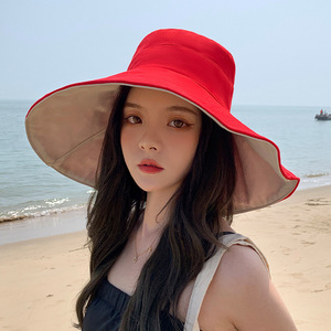 <b>Reversible</b> Double-Sided <b>Bucket</b> <b>Hat</b> With Contrast Color For Women Beach Summer Sun Protection Casual Style - Product Image 4