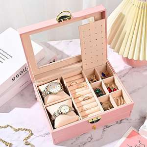 Boîte à bijoux en cuir de qualité supérieure à 6 niveaux et 5 tiroirs, nouvelle solution de rangement durable pour vos objets précieux - Product Image 4