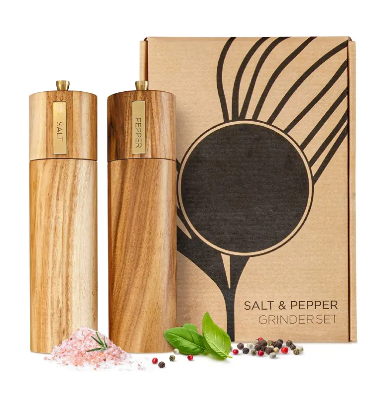 Wholesale Wooden Salt and Pepper Grinder Set 8" Elegant Salt Grinder and Black Pepper Mill Set