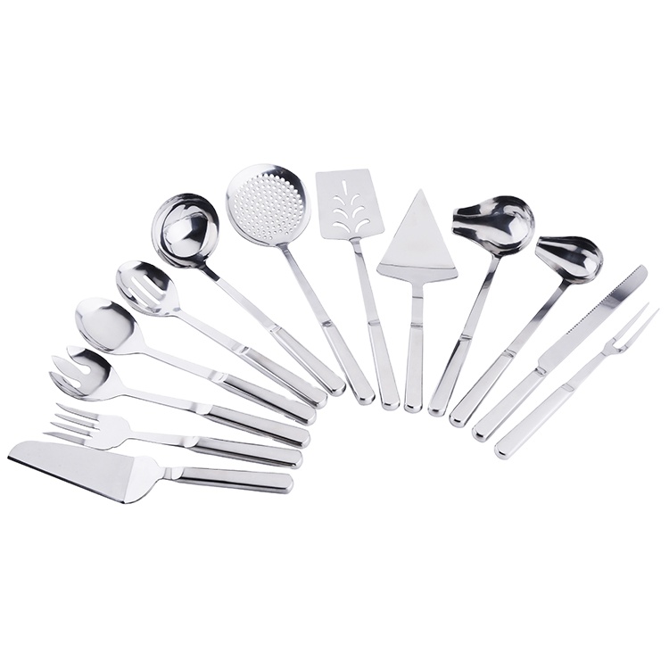 Di prezzi di fabbrica di utensili da cucina in acciaio inox Skimmer, mestolo, turner, insalata di servizio set