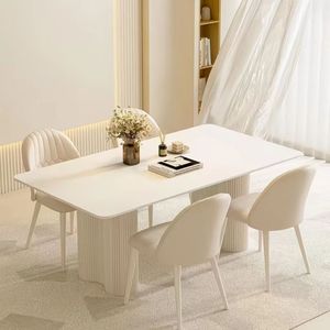 Ensemble de salle à manger moderne crème, table rectangulaire blanche et chaises rembourrées, mobilier minimaliste pour la maison - Product Image 6