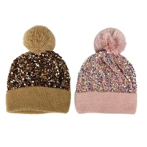 Vente chaude BAS quantité minimale de commande OEM ODM <span class=keywords><strong>Bonnet</strong></span> Automne Hiver <span class=keywords><strong>Femme</strong></span> Couleur Unie Paillettes En Peluche Tricot Amovible Pompon Chaud <span class=keywords><strong>Bonnet</strong></span> Hiver - Product Image 4