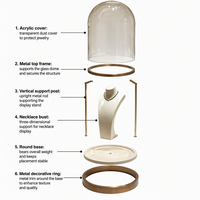 Vitrine à bijoux en acrylique de luxe avec éclairage LED, couvercle en forme de cloche, base en acier inoxydable, pour boutique haut de gamme