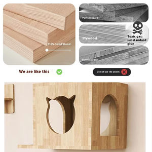 Ahşap Kedi Tırmanma Kulesi, Tırmalama Direği, Kenevir Halat, Yer Tasarruflu Tasarım, Çoklu Kediler İçin Kedi Oyuncağı ve Asılı Yuva - Product Image 6