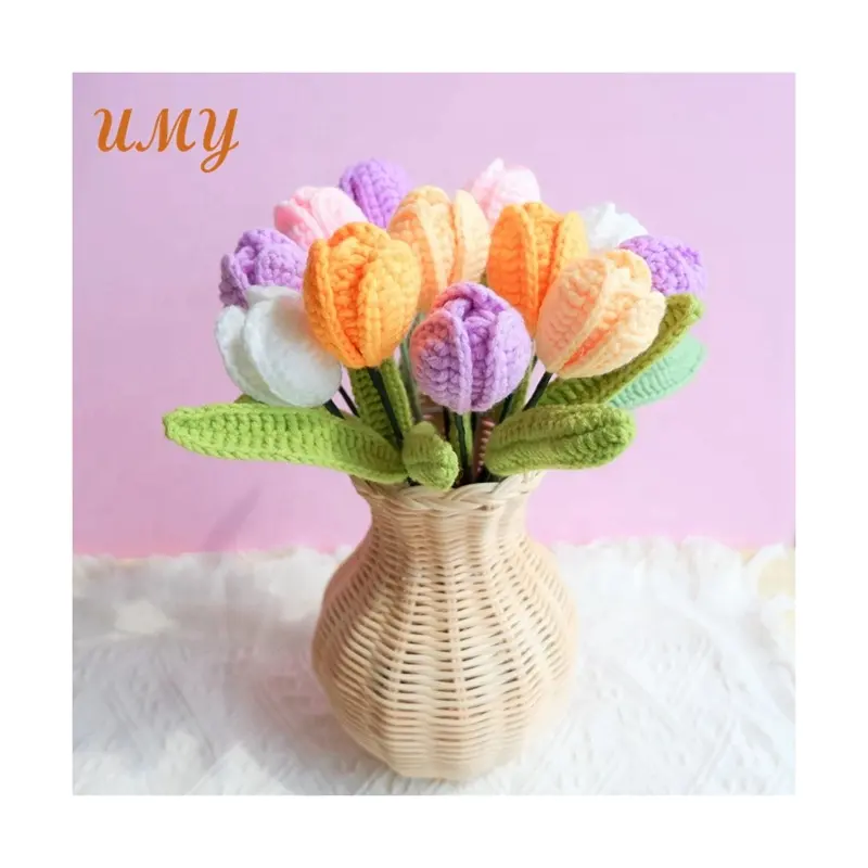 Artificial Floral Arrangements Tulip Flowers Handmade Crochet Items Crochet Bouquet