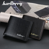 Dompet Pria Baellerry Hitam Rfid Minimalis Kulit PU Desain Minimalis Modern Dompet Pria Tipis Lipat Dua Dompet Pria