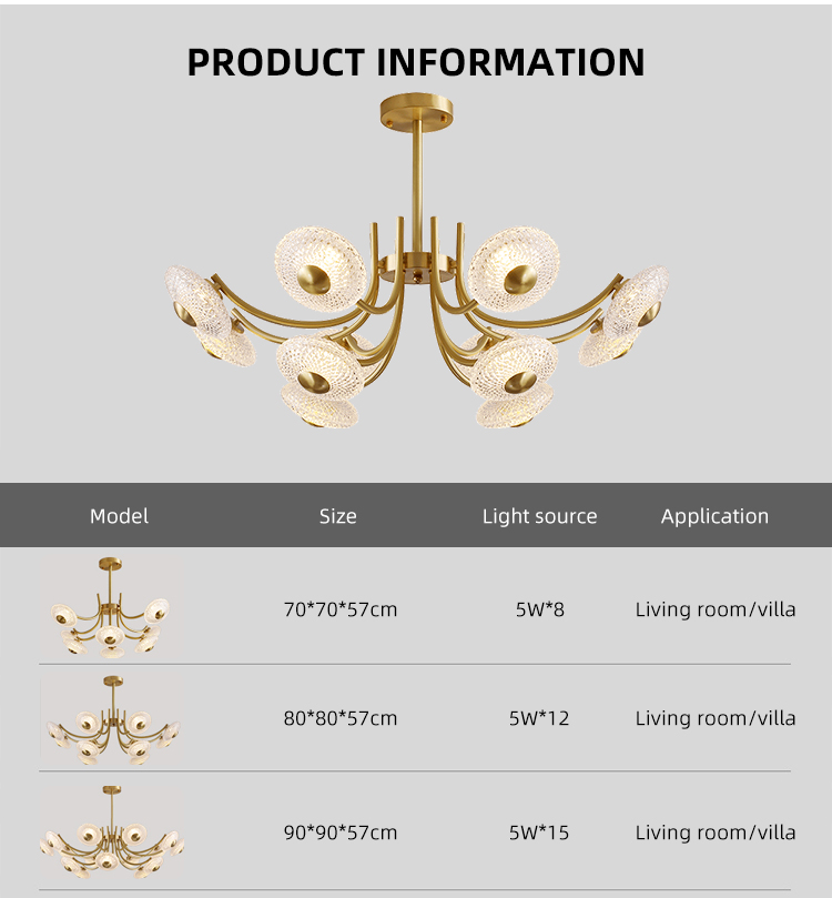 Vintage Decorative Led Acrylic Gold Ceiling Modern Led Pendant Chandelier Lamp