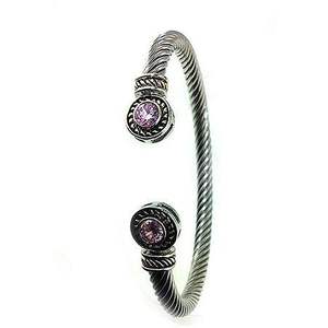TJ Magic Two-Tone Cable Twist Wire Rhodium Plated <b>Bangle</b> <b>Bracelet</b> Cubic Zirconia <b>Crystal</b> Stone Premium <b>Crystal</b> <b>Bracelets</b> <b>Bangles</b> - Product Image 1