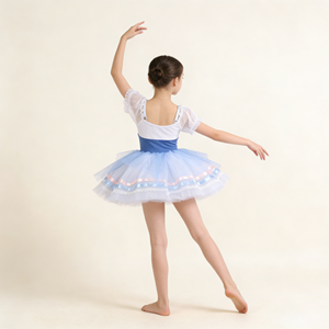 Vestido de Ballet Romántico Azul y Blanco para Niñas, Traje de <span class=keywords><strong>Bailarina</strong></span> con Encaje y Manga Corta para Recital y Actuación - Product Image 4