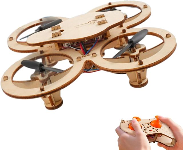 Dwi Dowellin Wooden Remote Control Drone Kit, One-Key Landing Altitude Hold RC DIY Assembly Drones for Beginners & Kids