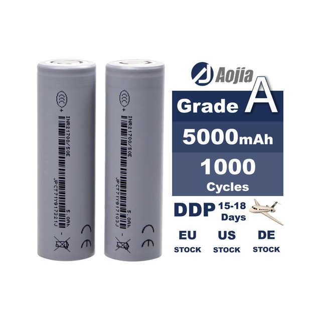 3.7v Lithium Ion 21700 Battery Cells 5000mAh 5C 1000-Cycle NMC for Electric Vehicles & Mobile Flashlights