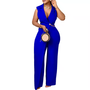 Tute estive di nuovo Design personalizzato per <span class=keywords><strong>donna</strong></span> elegante colletto in vita catena ampia gamba larga <span class=keywords><strong>tuta</strong></span> intera per <span class=keywords><strong>donna</strong></span> - Product Image 3