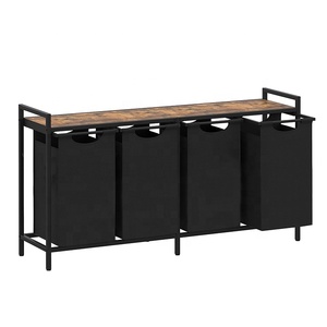 Nouveau <span class=keywords><strong>panier</strong></span> à <span class=keywords><strong>linge</strong></span> en bois et acier à <span class=keywords><strong>4</strong></span> <span class=keywords><strong>compartiments</strong></span> pour le rangement des vêtements sales - Product Image 3