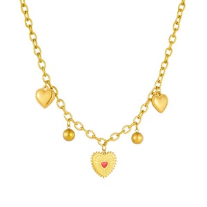 Heart-Shaped Stainless Steel Pendant Necklace Gold Plated Chain With Red Heart Charm Unisex Gift Jewelry - Product Image 5