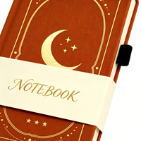 Carnet A5 à couverture rigide en lin avec motif doré, élastique et bande de maintien en papier, journal cadeau