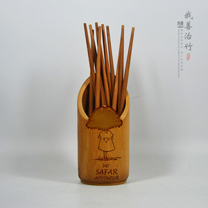 Bamboo Chopstick Holder Round With Wooden Lid For Kitchen Draining Rack - Product Image 3