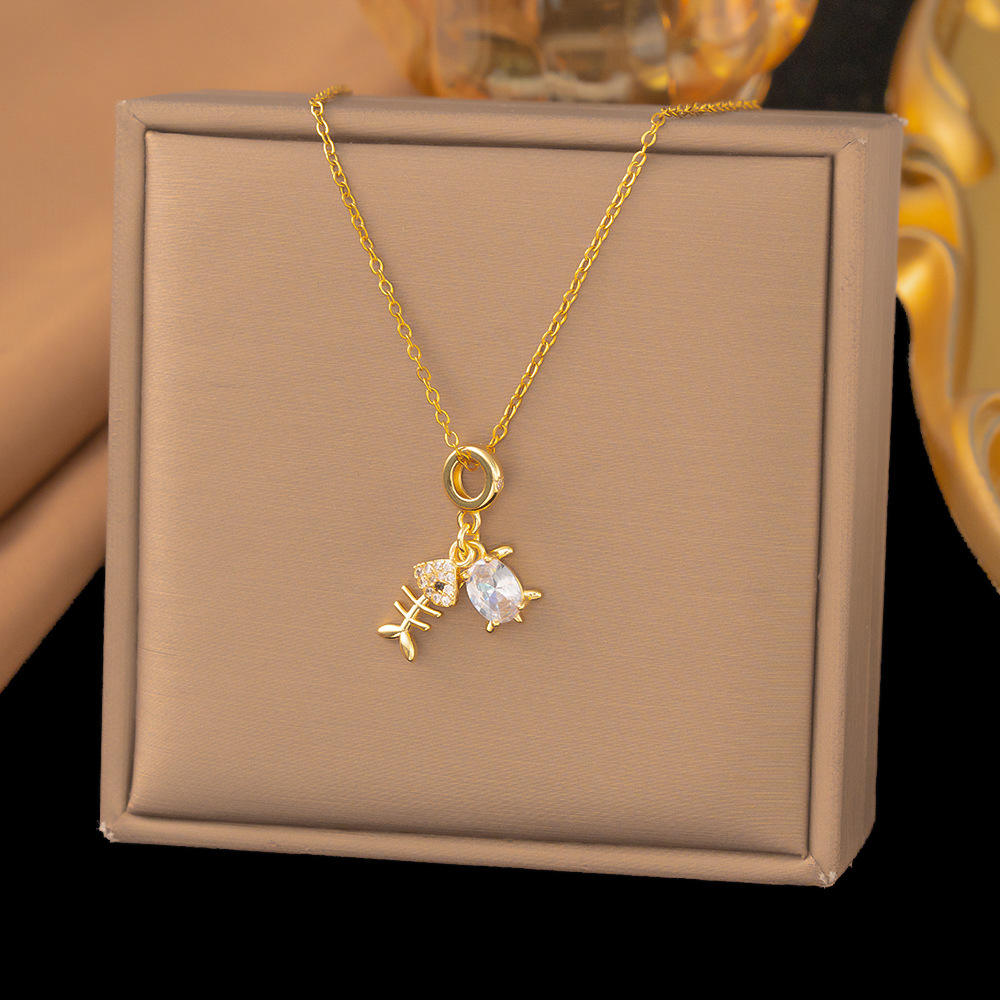 9020-fishbone turtle necklace-gold