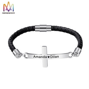 Broche magnético grabable con <span class=keywords><strong>nombre</strong></span> DIY para hombre y mujer, Cruz <span class=keywords><strong>de</strong></span> acero inoxidable Love Jesus Christ para pulsera, cuero <span class=keywords><strong>de</strong></span> moda para pulsera - Product Image 1