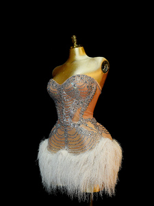 <span class=keywords><strong>Vestido</strong></span> Strapless Nude para <span class=keywords><strong>Drag</strong></span> <span class=keywords><strong>Queen</strong></span>, Mini <span class=keywords><strong>Vestido</strong></span> con Flecos y Pedrería, Traje de Baile Personalizado para Showgirls - Product Image 2