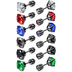<b>Stud</b> <b>Earrings</b> Round Zircon Claw Setting Stainless Steel Party Jewelry White <b>Black</b> Red Green Blue Rainbow Color - Product Image 1