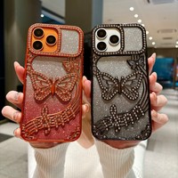 Coque de téléphone portable de luxe en diamant papillon en stock pour iPhone 17 Pro Max 17 Air 17 16 15 14 13 12 11 – Housse arrière scintillante