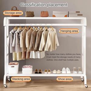 Double-<b>Rod</b> Thick Metal Cloth Rack Hooks 150cm Large Capacity Clothing Bedding Bag Organizer Modern Garment Rack for Living Room - Product Image 2