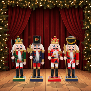 Ensemble de 4 cascanueces en bois de 13 cm avec cordes pour décoration de sapin de Noël, sommet de sapin de Noël - Product Image 1