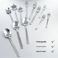 Ensemble de cuillères à table classiques en acier inoxydable, fourchette à gâteau en dentelle pointue, fourchette à repas en dentelle pour fête