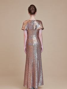 Abito Lungo di Alta Qualità con Paillettes Rosse e Oro per Donna, Occasioni Speciali, Scollo a V, Aderente, Formale, da Cerimonia, per Matrimonio, Madre della Sposa - Product Image 4