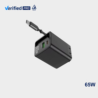 Chargeur mural GaN TKT 65W USB-A Type C double port, charge rapide, pliable, câble rétractable, compatible ordinateur portable et téléphone portable, prise en charge PD