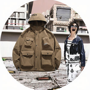 Chaqueta Cortavientos Tejida Personalizada para Hombre, Estilo Informal Deportivo, Cierre de Cremallera, Color Sólido, Cuello Alto, Estilo Cargo - Product Image 3