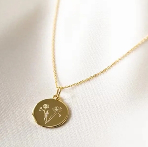 Loveher bijoux en acier inoxydable plaqué or en acier inoxydable disque vierge gravé <span class=keywords><strong>naissance</strong></span> fleur pendentif colliers pour femmes <span class=keywords><strong>cadeau</strong></span> - Product Image 5
