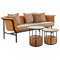 Ensemble de canapés d'extérieur modernes en rotin PE imperméable avec structure en aluminium apparent, canapé simple/double/triple et table