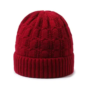 Wholesale Custom Beanie Knit Cap Jacquard Winter Beanie 100% Acrylic Knit Cap Winter Hat