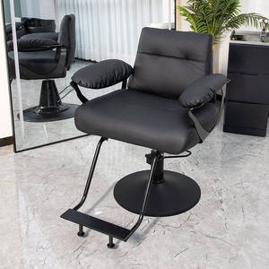Fauteuil de barbier hydraulique noir moderne avec revêtement en cuir PU, pivotant à 360 degrés et base ronde, pour usage commercial en salon de coiffure - Product Image 1