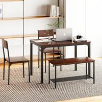 Ensemble de table à manger gain de place pour 4 personnes, table de cuisine avec banc et chaises, plateau en bois avec pieds en métal, pour cuisine et salle à manger