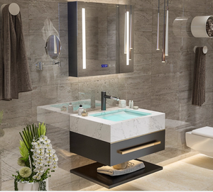 Lujoso Mueble de Baño Flotante con Encimera de Mármol y Lavabo para Hoteles - Product Image 3